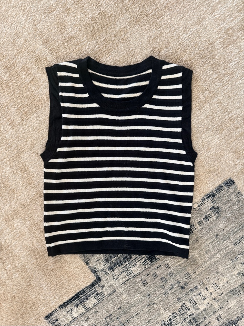Commense Black & White Striped Knit Tank